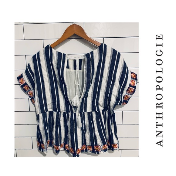Anthropologie Maeve embroidered boho split back Top M - Picture 2 of 5